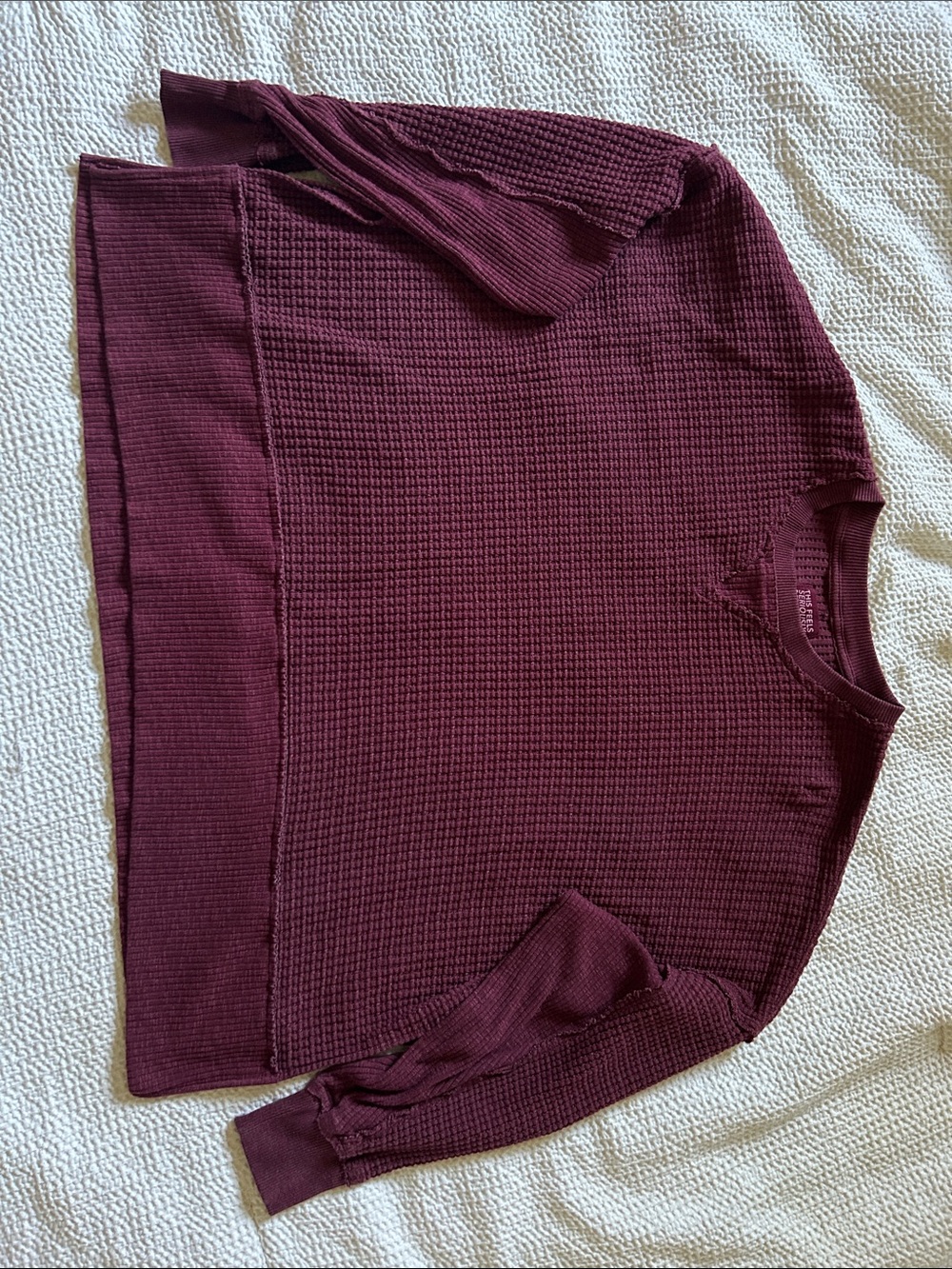 American Eagle Outfitters Waffle-Knit Crewneck Sweater - Plum-oversized M